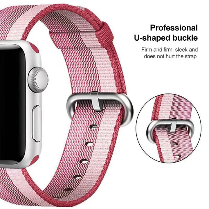 Lisslune | For Apple Watch 42mm Striped Woven Nylon Watch Band (Berry Color)