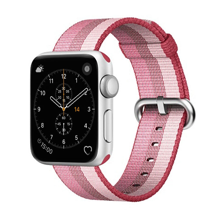 Lisslune | For Apple Watch 42mm Striped Woven Nylon Watch Band (Berry Color)