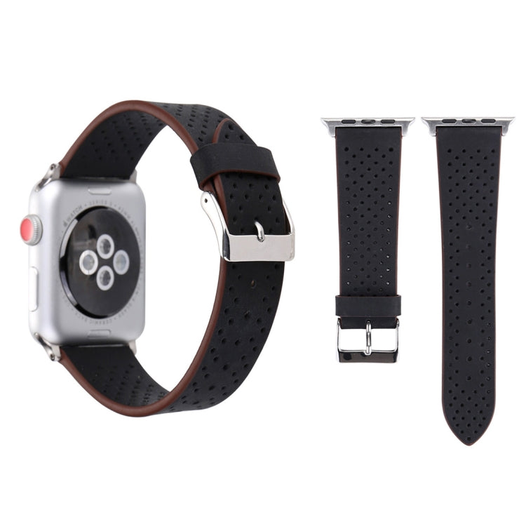 Lisslune | For Apple Watch Series 10 42mm / 9&8&7 41mm / SE 3&SE 2&6&SE&5&4 40mm / 3&2&1 38mm Simple Fashion Leather Hole Pattern Band (Black)