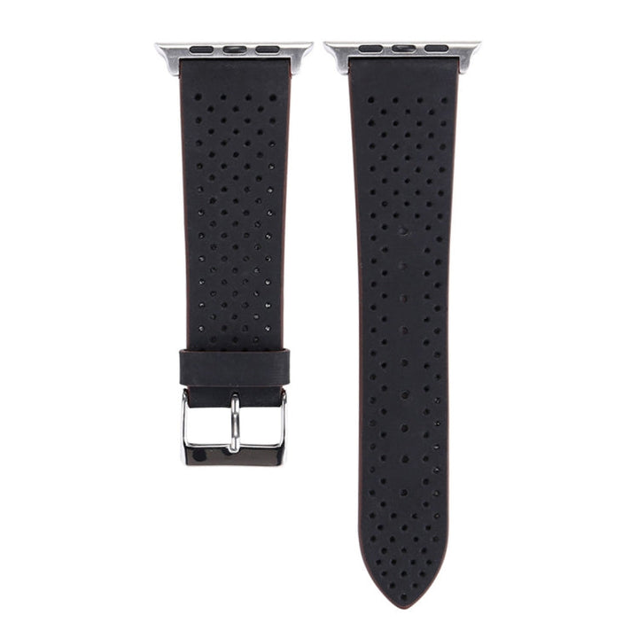 Lisslune | For Apple Watch Series 10 42mm / 9&8&7 41mm / SE 3&SE 2&6&SE&5&4 40mm / 3&2&1 38mm Simple Fashion Leather Hole Pattern Band (Black)
