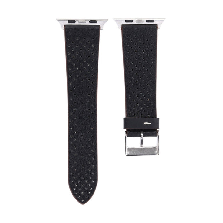 Lisslune | For Apple Watch Series 10 42mm / 9&8&7 41mm / SE 3&SE 2&6&SE&5&4 40mm / 3&2&1 38mm Simple Fashion Leather Hole Pattern Band (Black)