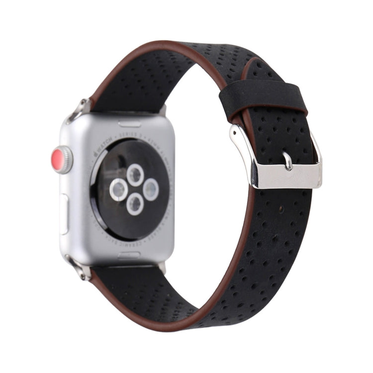 Lisslune | For Apple Watch Series 10 42mm / 9&8&7 41mm / SE 3&SE 2&6&SE&5&4 40mm / 3&2&1 38mm Simple Fashion Leather Hole Pattern Band (Black)