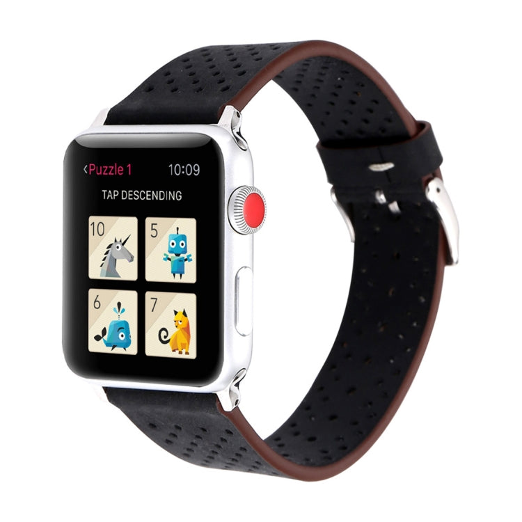 Lisslune | For Apple Watch Series 10 42mm / 9&8&7 41mm / SE 3&SE 2&6&SE&5&4 40mm / 3&2&1 38mm Simple Fashion Leather Hole Pattern Band (Black)