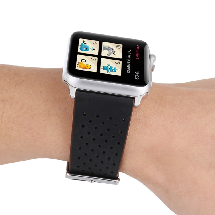 Lisslune | For Apple Watch Series 10 42mm / 9&8&7 41mm / SE 3&SE 2&6&SE&5&4 40mm / 3&2&1 38mm Simple Fashion Leather Hole Pattern Band (Black)