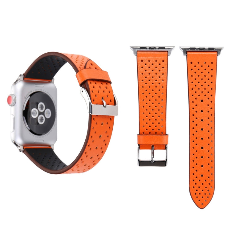 Lisslune | For Apple Watch Series 10 42mm / 9&8&7 41mm / SE 3&SE 2&6&SE&5&4 40mm / 3&2&1 38mm Simple Fashion-Leather Hole Pattern Watch Strap (Orange)
