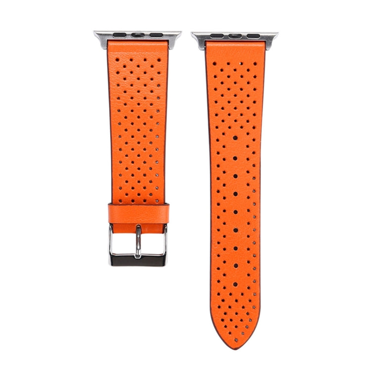 Lisslune | For Apple Watch Series 10 42mm / 9&8&7 41mm / SE 3&SE 2&6&SE&5&4 40mm / 3&2&1 38mm Simple Fashion-Leather Hole Pattern Watch Strap (Orange)