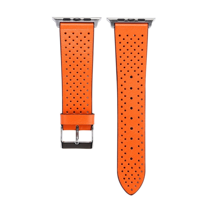 Lisslune | For Apple Watch Series 10 42mm / 9&8&7 41mm / SE 3&SE 2&6&SE&5&4 40mm / 3&2&1 38mm Simple Fashion-Leather Hole Pattern Watch Strap (Orange)
