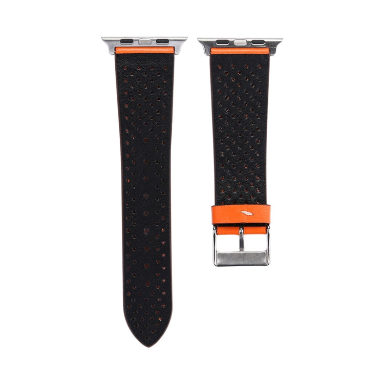 Lisslune | For Apple Watch Series 10 42mm / 9&8&7 41mm / SE 3&SE 2&6&SE&5&4 40mm / 3&2&1 38mm Simple Fashion-Leather Hole Pattern Watch Strap (Orange)