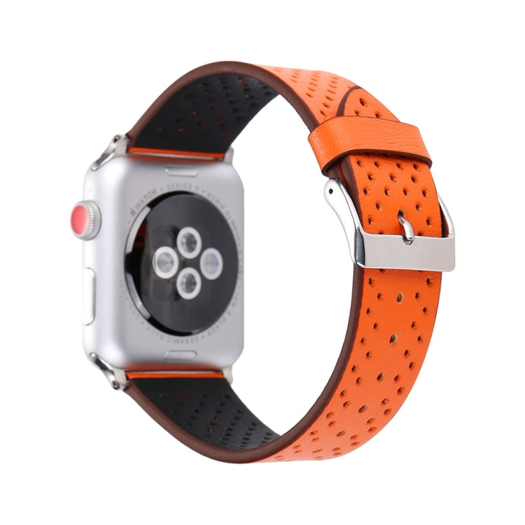 Lisslune | For Apple Watch Series 10 42mm / 9&8&7 41mm / SE 3&SE 2&6&SE&5&4 40mm / 3&2&1 38mm Simple Fashion-Leather Hole Pattern Watch Strap (Orange)