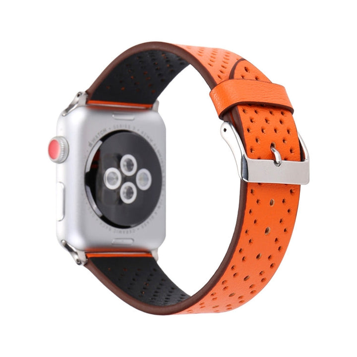 Lisslune | For Apple Watch Series 10 42mm / 9&8&7 41mm / SE 3&SE 2&6&SE&5&4 40mm / 3&2&1 38mm Simple Fashion-Leather Hole Pattern Watch Strap (Orange)