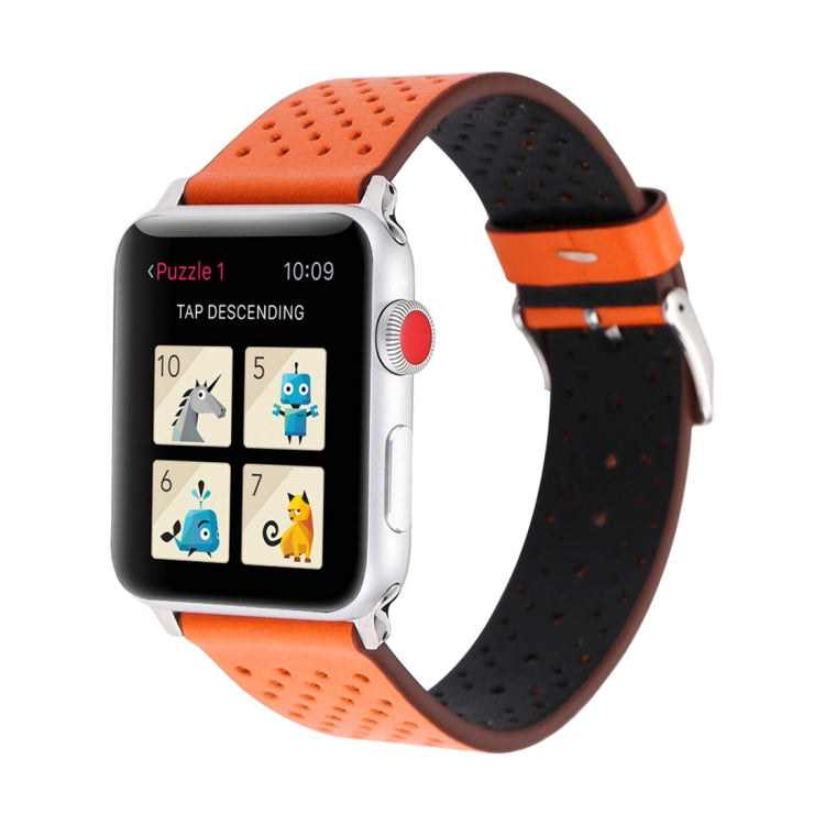 Lisslune | For Apple Watch Series 10 42mm / 9&8&7 41mm / SE 3&SE 2&6&SE&5&4 40mm / 3&2&1 38mm Simple Fashion-Leather Hole Pattern Watch Strap (Orange)