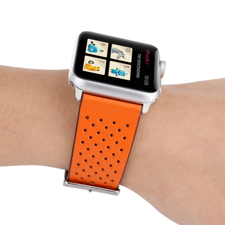 Lisslune | For Apple Watch Series 10 42mm / 9&8&7 41mm / SE 3&SE 2&6&SE&5&4 40mm / 3&2&1 38mm Simple Fashion-Leather Hole Pattern Watch Strap (Orange)