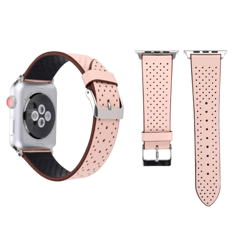 Lisslune | For Apple Watch Series 10 42mm / 9&8&7 41mm / SE 3&SE 2&6&SE&5&4 40mm / 3&2&1 38mm Simple Fashion Leather Hole Pattern Watch Band (Pink)