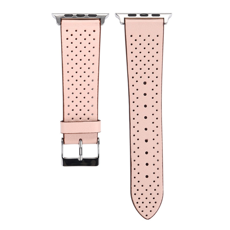 Lisslune | For Apple Watch Series 10 42mm / 9&8&7 41mm / SE 3&SE 2&6&SE&5&4 40mm / 3&2&1 38mm Simple Fashion Leather Hole Pattern Watch Band (Pink)