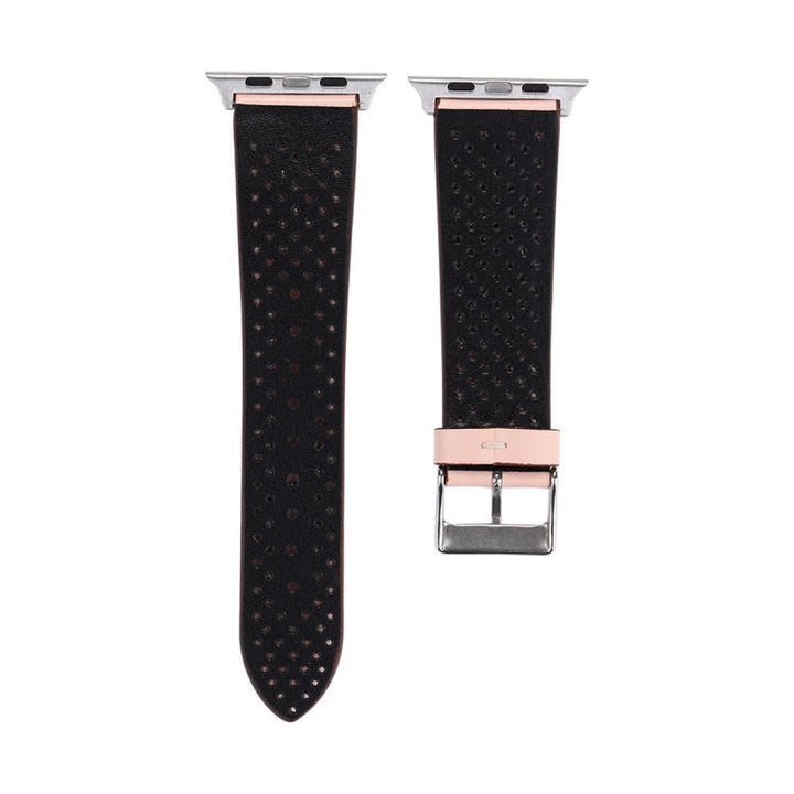 Lisslune | For Apple Watch Series 10 42mm / 9&8&7 41mm / SE 3&SE 2&6&SE&5&4 40mm / 3&2&1 38mm Simple Fashion Leather Hole Pattern Watch Band (Pink)