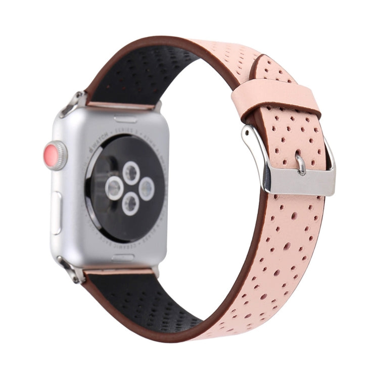 Lisslune | For Apple Watch Series 10 42mm / 9&8&7 41mm / SE 3&SE 2&6&SE&5&4 40mm / 3&2&1 38mm Simple Fashion Leather Hole Pattern Watch Band (Pink)