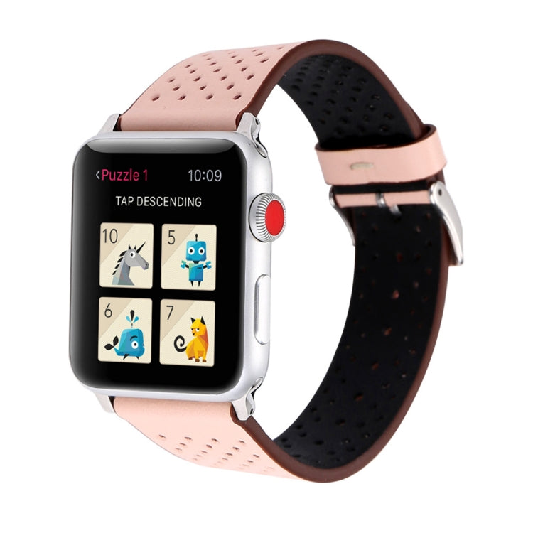 Lisslune | For Apple Watch Series 10 42mm / 9&8&7 41mm / SE 3&SE 2&6&SE&5&4 40mm / 3&2&1 38mm Simple Fashion Leather Hole Pattern Watch Band (Pink)