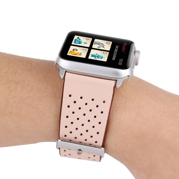 Lisslune | For Apple Watch Series 10 42mm / 9&8&7 41mm / SE 3&SE 2&6&SE&5&4 40mm / 3&2&1 38mm Simple Fashion Leather Hole Pattern Watch Band (Pink)