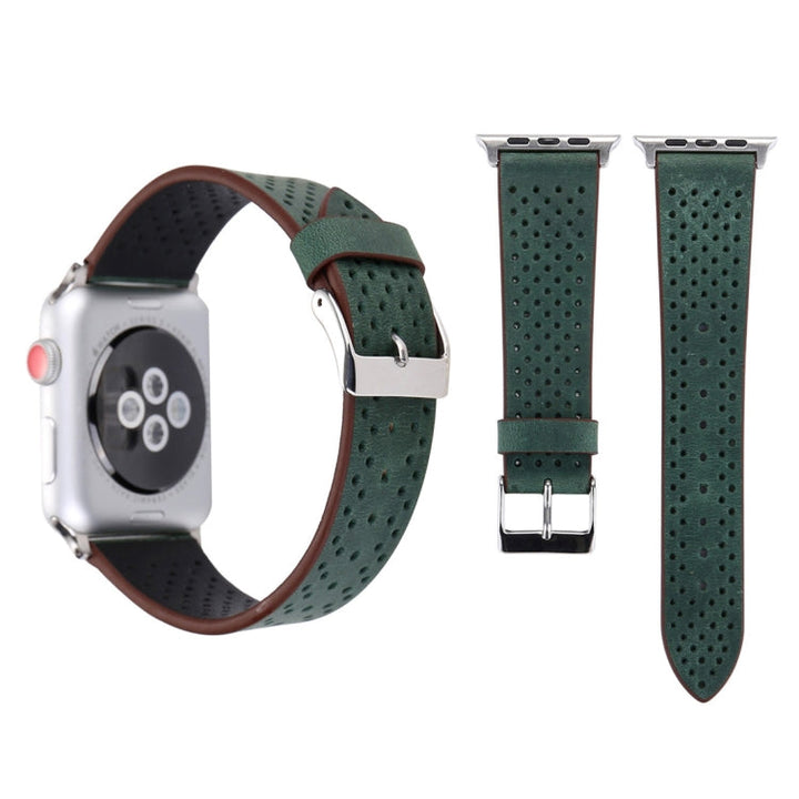 Lisslune | For Apple Watch Series 10 42mm / 9&8&7 41mm / SE 3&SE 2&6&SE&5&4 40mm / 3&2&1 38mm Simple Fashion LEATHER Hole Pattern Watch Band (Green)