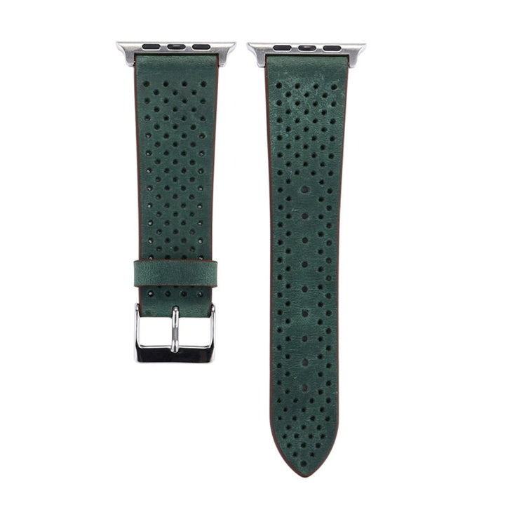 Lisslune | For Apple Watch Series 10 42mm / 9&8&7 41mm / SE 3&SE 2&6&SE&5&4 40mm / 3&2&1 38mm Simple Fashion LEATHER Hole Pattern Watch Band (Green)