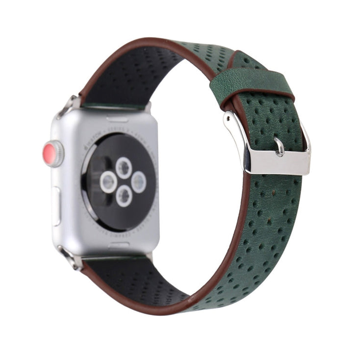 Lisslune | For Apple Watch Series 10 42mm / 9&8&7 41mm / SE 3&SE 2&6&SE&5&4 40mm / 3&2&1 38mm Simple Fashion LEATHER Hole Pattern Watch Band (Green)