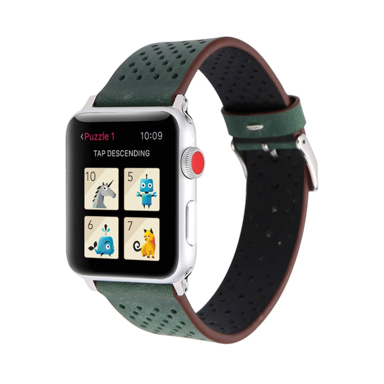 Lisslune | For Apple Watch Series 10 42mm / 9&8&7 41mm / SE 3&SE 2&6&SE&5&4 40mm / 3&2&1 38mm Simple Fashion LEATHER Hole Pattern Watch Band (Green)