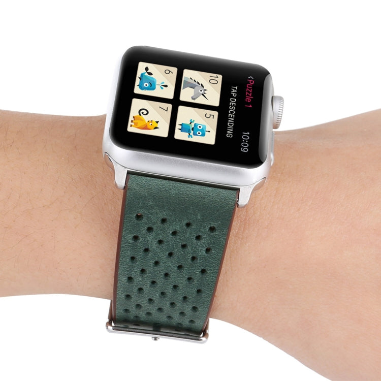 Lisslune | For Apple Watch Series 10 42mm / 9&8&7 41mm / SE 3&SE 2&6&SE&5&4 40mm / 3&2&1 38mm Simple Fashion LEATHER Hole Pattern Watch Band (Green)
