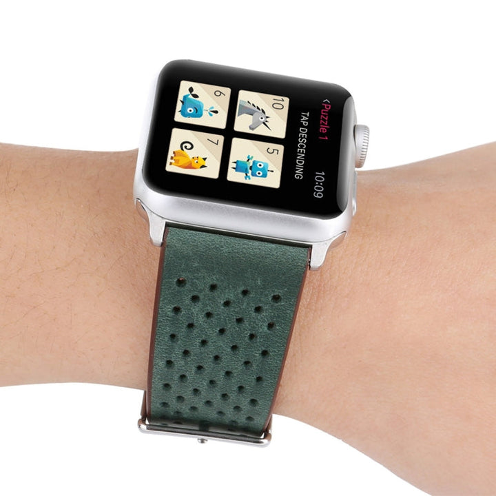 Lisslune | For Apple Watch Series 10 42mm / 9&8&7 41mm / SE 3&SE 2&6&SE&5&4 40mm / 3&2&1 38mm Simple Fashion LEATHER Hole Pattern Watch Band (Green)