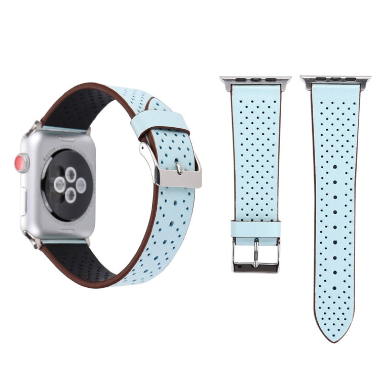 Lisslune | For Apple Watch Series 10 42mm / 9&8&7 41mm / SE 3&SE 2&6&SE&5&4 40mm / 3&2&1 38mm Simple Fashion Leather Hole Pattern Watch Strap (Blue)