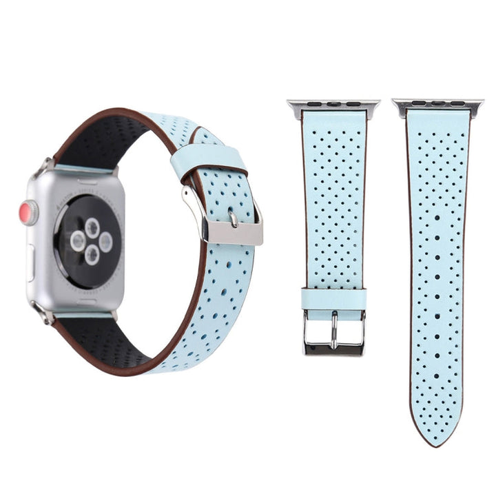 Lisslune | For Apple Watch Series 10 42mm / 9&8&7 41mm / SE 3&SE 2&6&SE&5&4 40mm / 3&2&1 38mm Simple Fashion Leather Hole Pattern Watch Strap (Blue)