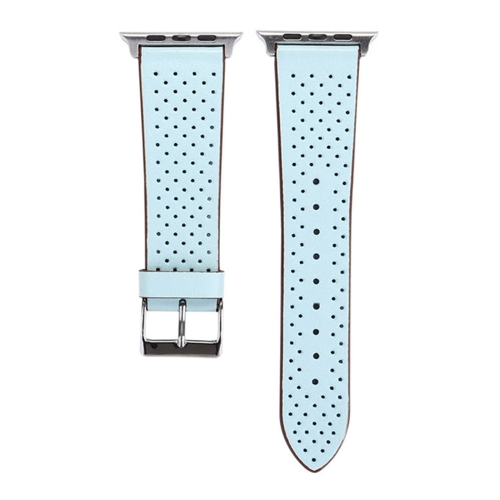 Lisslune | For Apple Watch Series 10 42mm / 9&8&7 41mm / SE 3&SE 2&6&SE&5&4 40mm / 3&2&1 38mm Simple Fashion Leather Hole Pattern Watch Strap (Blue)
