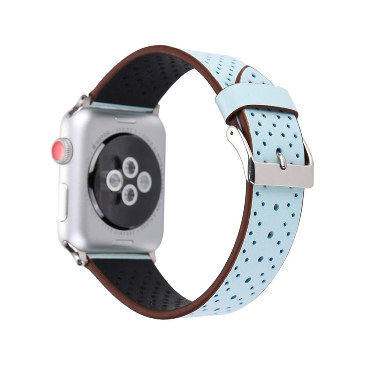 Lisslune | For Apple Watch Series 10 42mm / 9&8&7 41mm / SE 3&SE 2&6&SE&5&4 40mm / 3&2&1 38mm Simple Fashion Leather Hole Pattern Watch Strap (Blue)