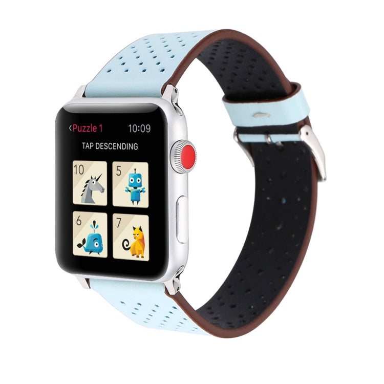 Lisslune | For Apple Watch Series 10 42mm / 9&8&7 41mm / SE 3&SE 2&6&SE&5&4 40mm / 3&2&1 38mm Simple Fashion Leather Hole Pattern Watch Strap (Blue)