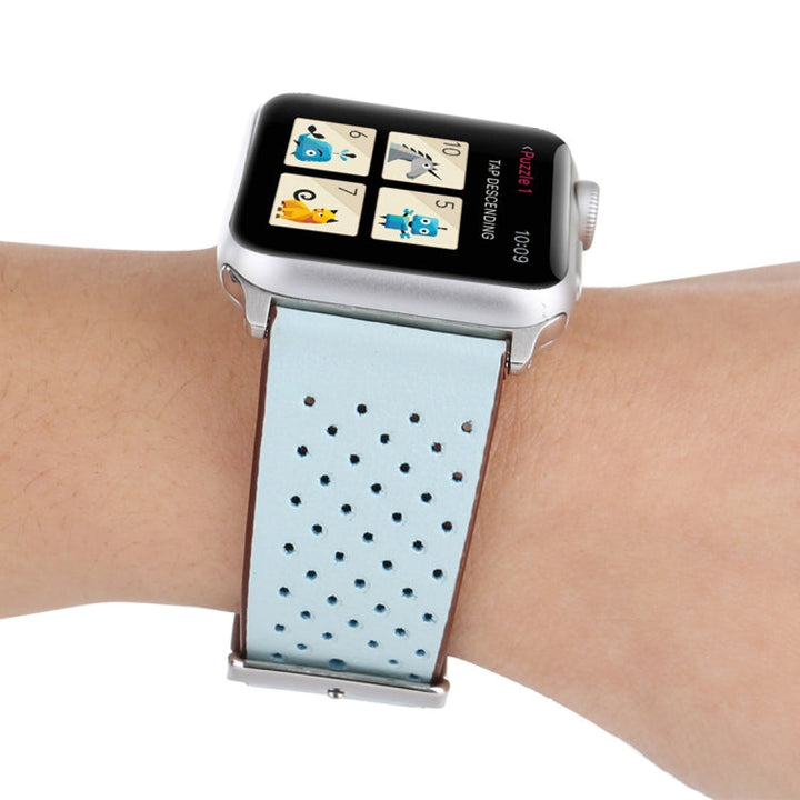 Lisslune | For Apple Watch Series 10 42mm / 9&8&7 41mm / SE 3&SE 2&6&SE&5&4 40mm / 3&2&1 38mm Simple Fashion Leather Hole Pattern Watch Strap (Blue)