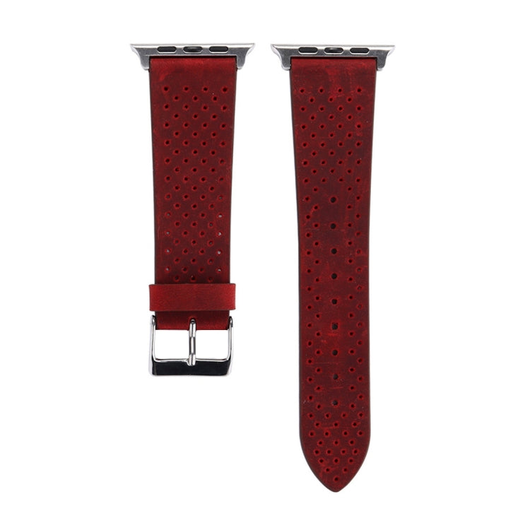 Lisslune | For Apple Watch Series 10 42mm / 9&8&7 41mm / SE 3&SE 2&6&SE&5&4 40mm / 3&2&1 38mm Simple Fashion Leather Hole Pattern Watch Band (Red)