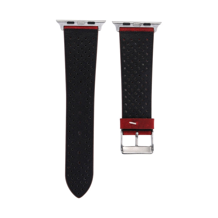 Lisslune | For Apple Watch Series 10 42mm / 9&8&7 41mm / SE 3&SE 2&6&SE&5&4 40mm / 3&2&1 38mm Simple Fashion Leather Hole Pattern Watch Band (Red)