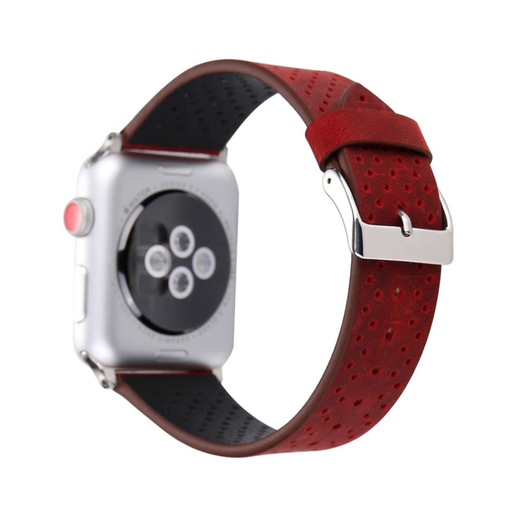 Lisslune | For Apple Watch Series 10 42mm / 9&8&7 41mm / SE 3&SE 2&6&SE&5&4 40mm / 3&2&1 38mm Simple Fashion Leather Hole Pattern Watch Band (Red)