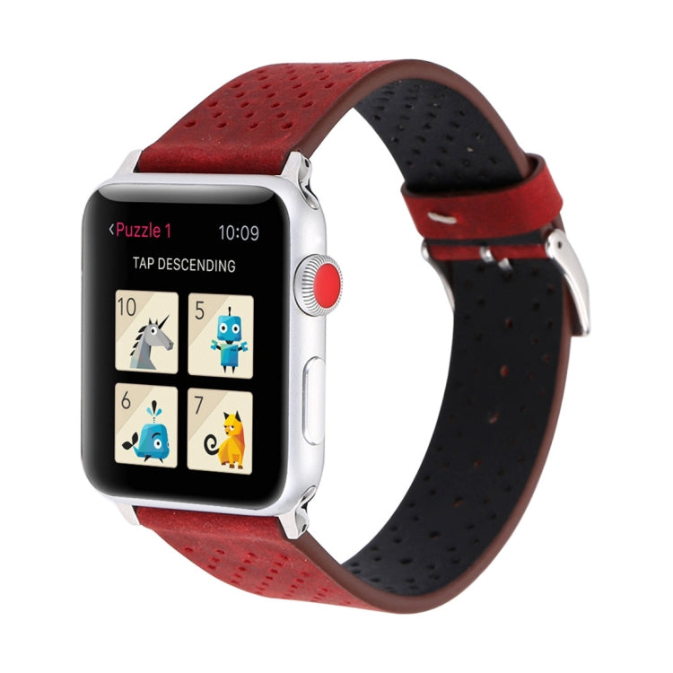 Lisslune | For Apple Watch Series 10 42mm / 9&8&7 41mm / SE 3&SE 2&6&SE&5&4 40mm / 3&2&1 38mm Simple Fashion Leather Hole Pattern Watch Band (Red)