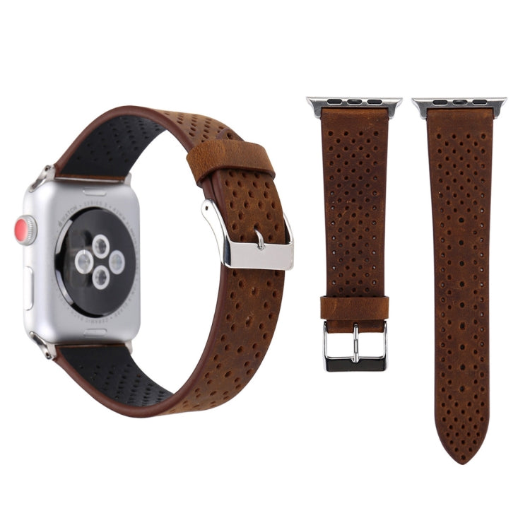 Lisslune | For Apple Watch Series 10 42mm / 9&8&7 41mm / SE 3&SE 2&6&SE&5&4 40mm / 3&2&1 38mm Simple Fashion Leather Hole Pattern Watch Strap (Brown)