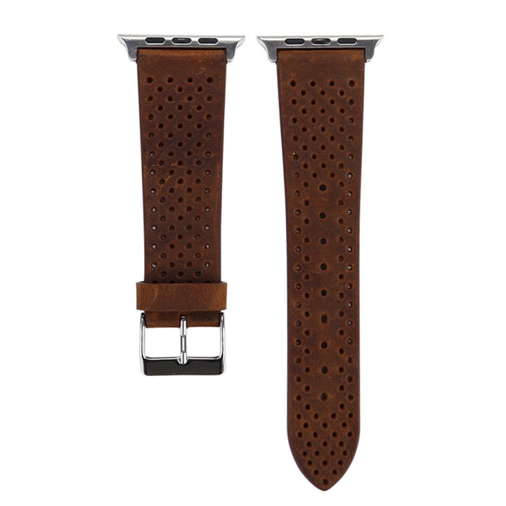 Lisslune | For Apple Watch Series 10 42mm / 9&8&7 41mm / SE 3&SE 2&6&SE&5&4 40mm / 3&2&1 38mm Simple Fashion Leather Hole Pattern Watch Strap (Brown)