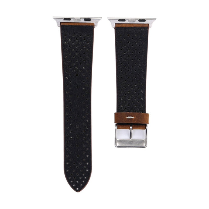 Lisslune | For Apple Watch Series 10 42mm / 9&8&7 41mm / SE 3&SE 2&6&SE&5&4 40mm / 3&2&1 38mm Simple Fashion Leather Hole Pattern Watch Strap (Brown)