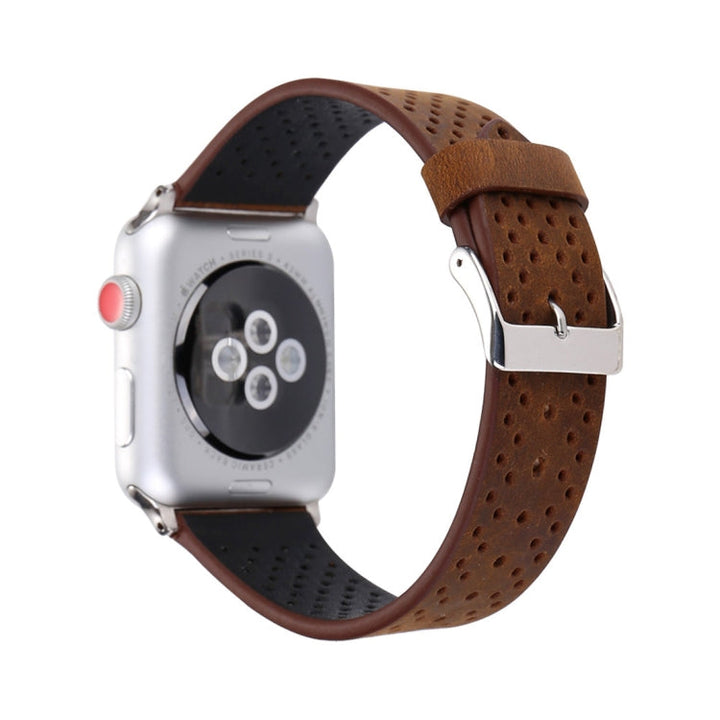 Lisslune | For Apple Watch Series 10 42mm / 9&8&7 41mm / SE 3&SE 2&6&SE&5&4 40mm / 3&2&1 38mm Simple Fashion Leather Hole Pattern Watch Strap (Brown)