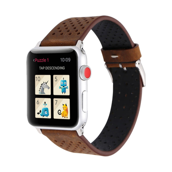 Lisslune | For Apple Watch Series 10 42mm / 9&8&7 41mm / SE 3&SE 2&6&SE&5&4 40mm / 3&2&1 38mm Simple Fashion Leather Hole Pattern Watch Strap (Brown)