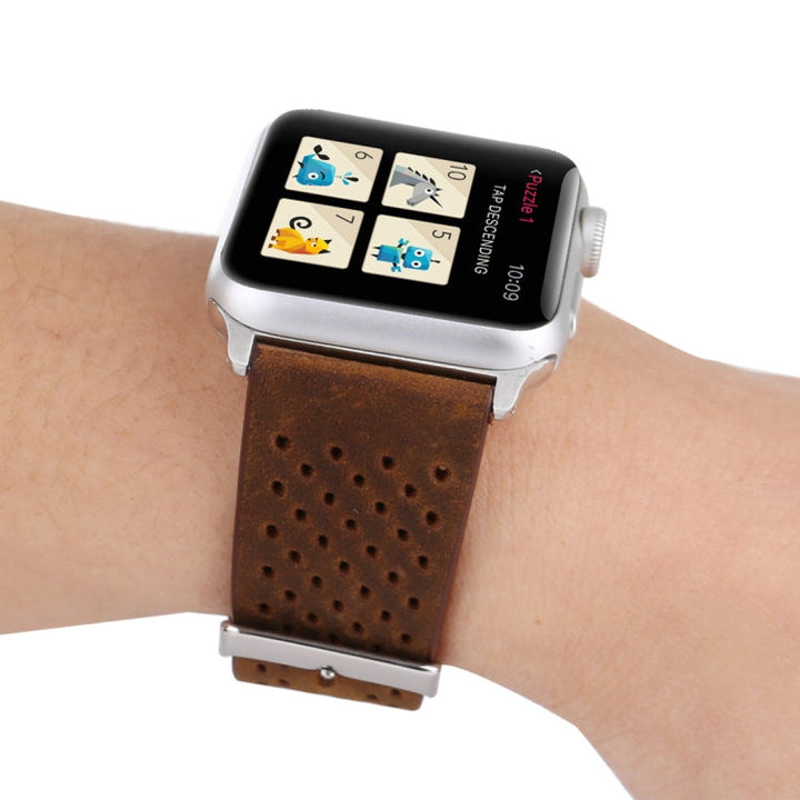 Lisslune | For Apple Watch Series 10 42mm / 9&8&7 41mm / SE 3&SE 2&6&SE&5&4 40mm / 3&2&1 38mm Simple Fashion Leather Hole Pattern Watch Strap (Brown)