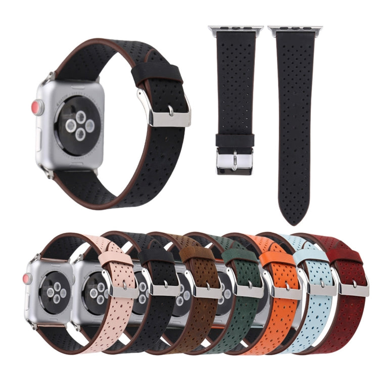 Lisslune | For Apple Watch Series 10 42mm / 9&8&7 41mm / SE 3&SE 2&6&SE&5&4 40mm / 3&2&1 38mm Simple Fashion LEATHER Hole Pattern Watch Band (Green)