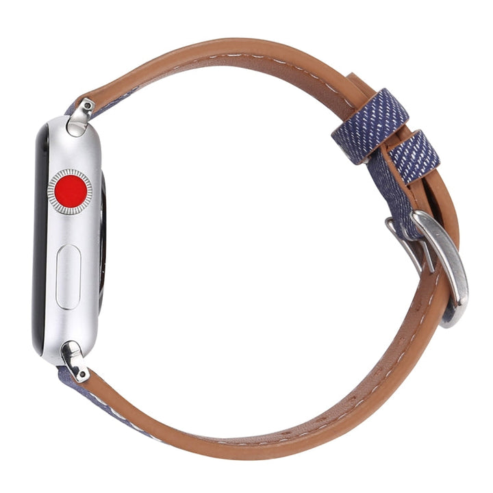 Lisslune | For Apple Watch Series 10 42mm / 9&8&7 41mm / SE 3&SE 2&6&SE&5&4 40mm / 3&2&1 38mm Simple Fashion Leather Cowboy Pattern Watch Band (Dark Blue)