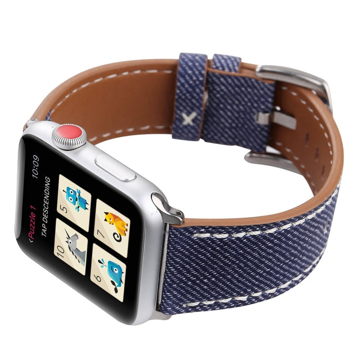 Lisslune | For Apple Watch Series 10 42mm / 9&8&7 41mm / SE 3&SE 2&6&SE&5&4 40mm / 3&2&1 38mm Simple Fashion Leather Cowboy Pattern Watch Band (Dark Blue)