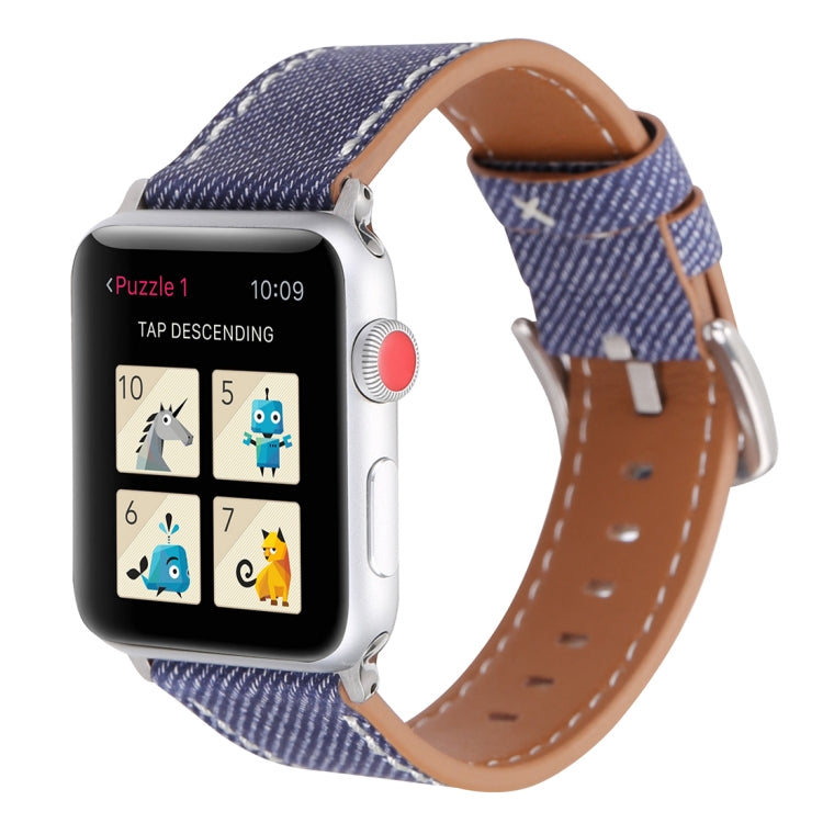 Lisslune | For Apple Watch Series 10 42mm / 9&8&7 41mm / SE 3&SE 2&6&SE&5&4 40mm / 3&2&1 38mm Simple Fashion Leather Cowboy Pattern Watch Band (Dark Blue)