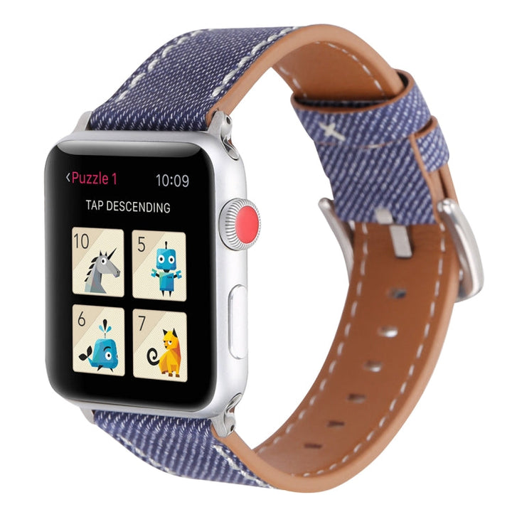 Lisslune | For Apple Watch Series 10 42mm / 9&8&7 41mm / SE 3&SE 2&6&SE&5&4 40mm / 3&2&1 38mm Simple Fashion Leather Cowboy Pattern Watch Band (Dark Blue)