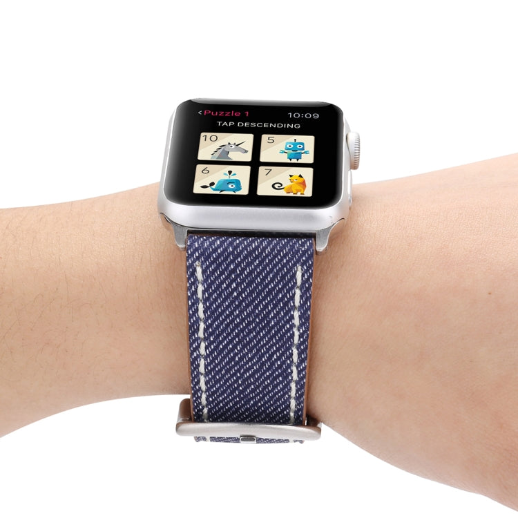 Lisslune | For Apple Watch Series 10 42mm / 9&8&7 41mm / SE 3&SE 2&6&SE&5&4 40mm / 3&2&1 38mm Simple Fashion Leather Cowboy Pattern Watch Band (Dark Blue)